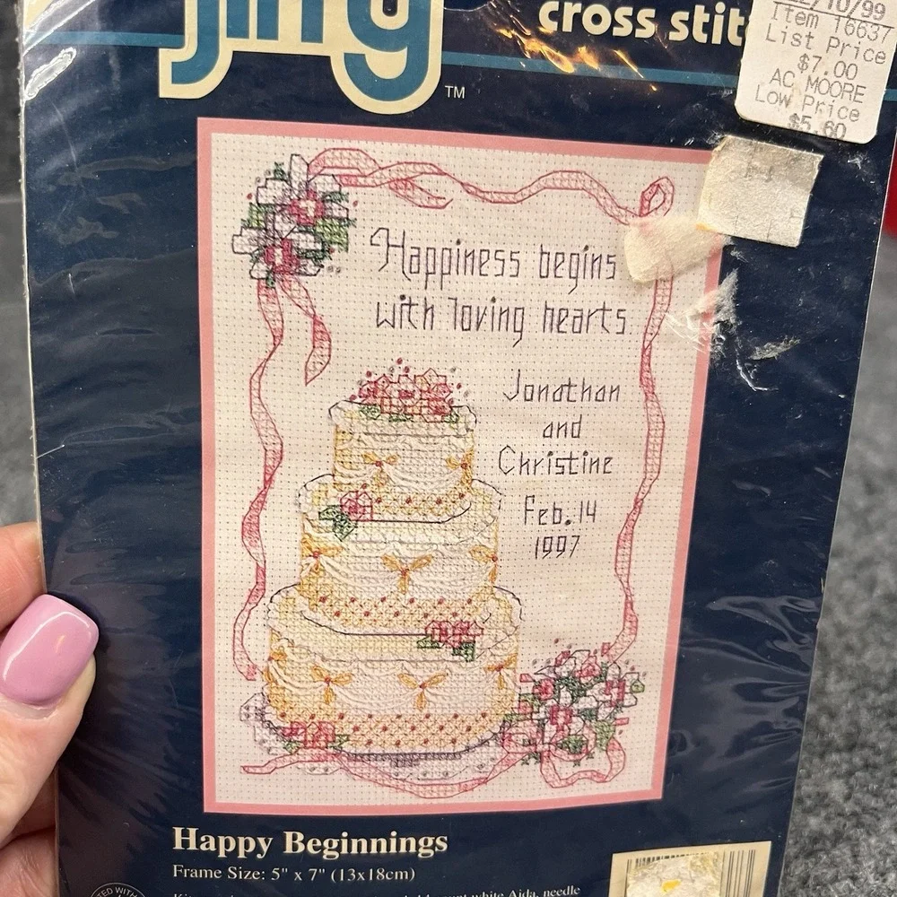 New Vintage - Happy Beginnings Counted Cross Stitch Kit 1996 Jiffy Wedding